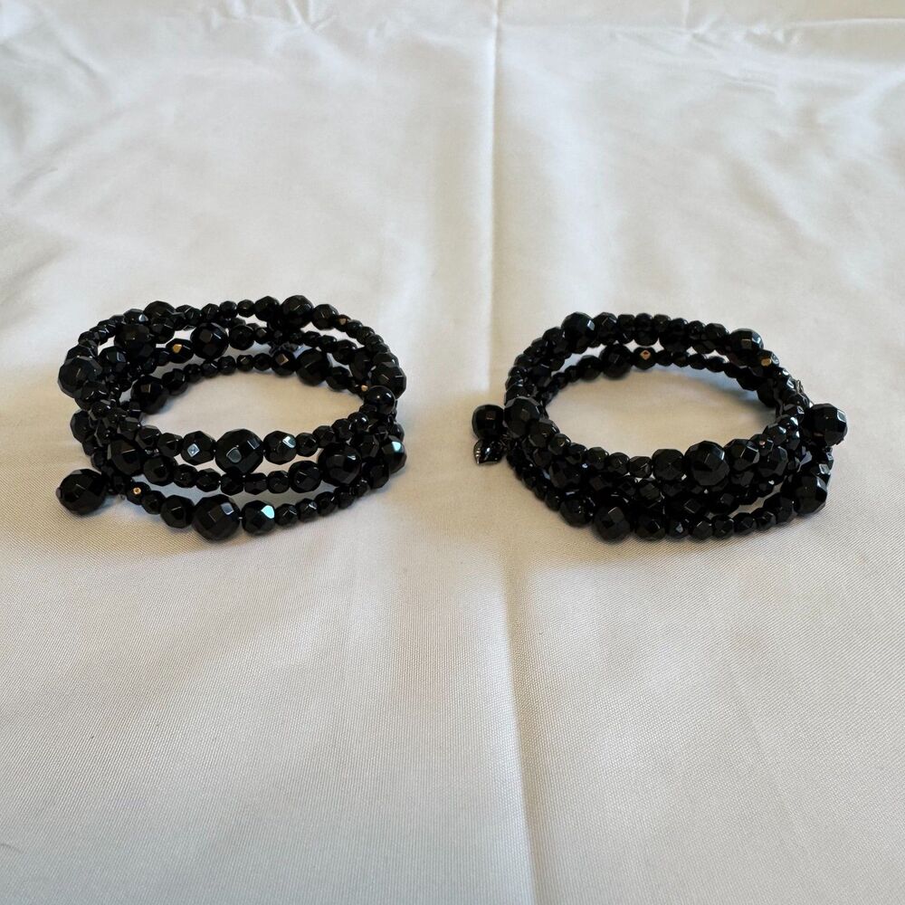 Set of 2 Shimmery Black Beaded Wrap Bracelets - Picture 2 of 2